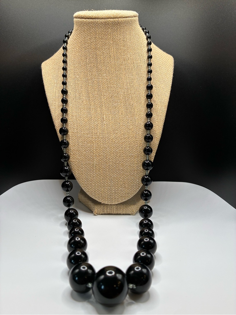Vintage Claire’s Black Glossy Large Beaded Necklace - Classic Women Jewelry